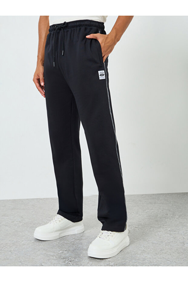Men Black Solid Fleece Joggers with Contrast Stitch