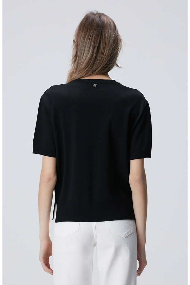 Siyah İnce Ribana Örgü Dik Yaka Rayon Basic Kazak - 5