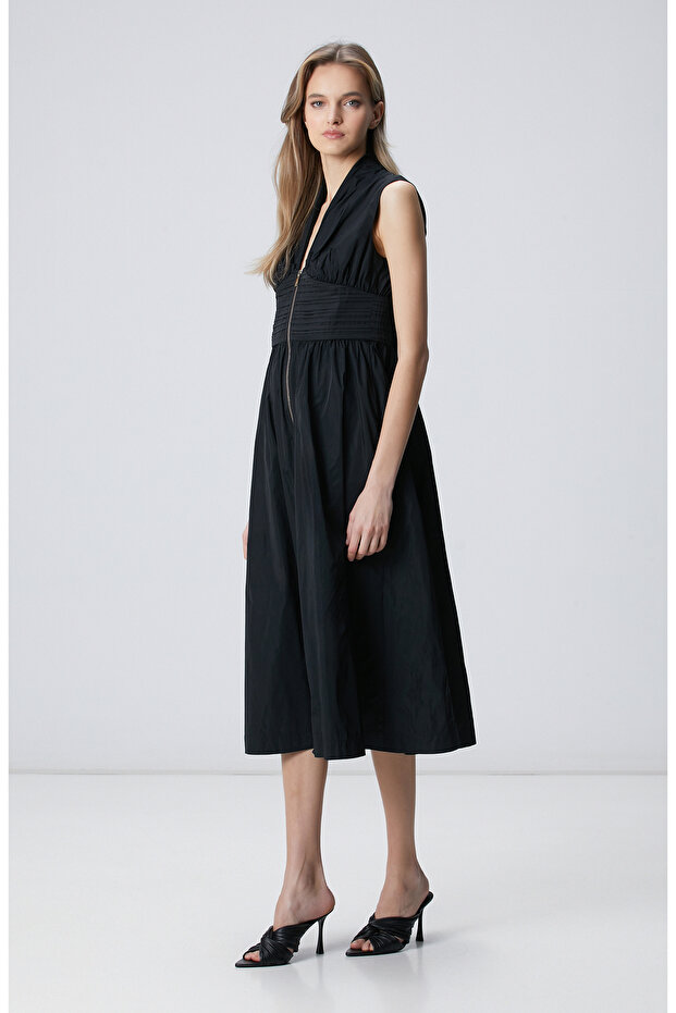 Siyah Midi Elbise - 4