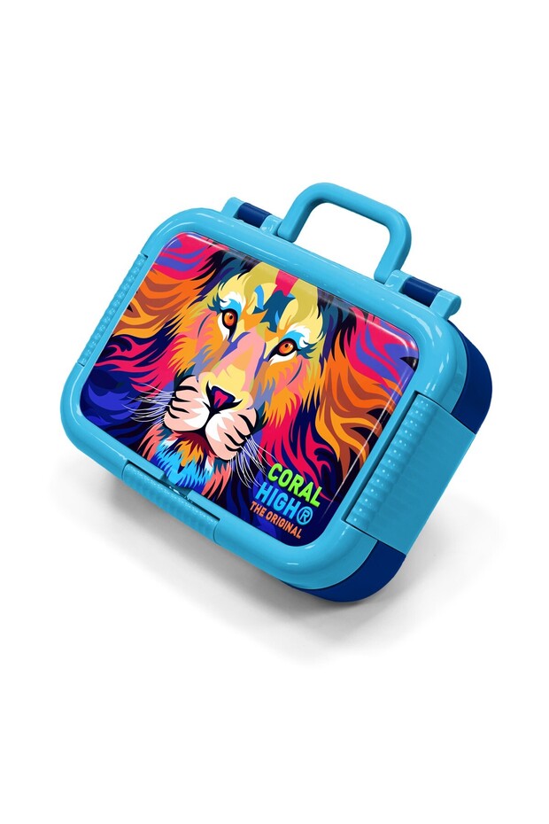 Kids Navy Cobalt Blue Lion Patterned Stainless Steel Lunch Box 39251