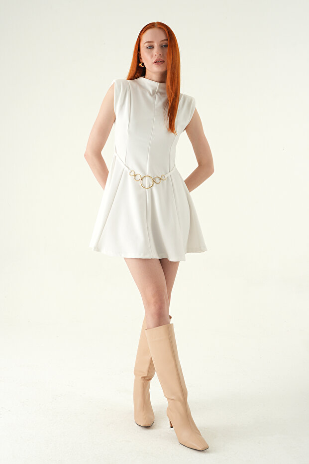 8392A Rochie scurtă cu curea Ecru - 6