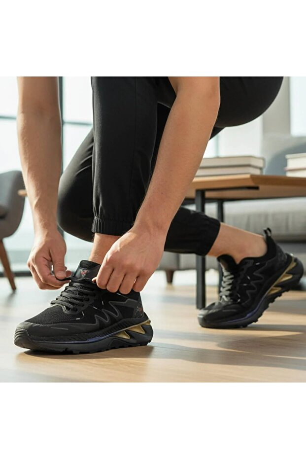 Mm-26002 Black Memory Foam Sole Daily Lace-Up Men's Sneaker Shoes