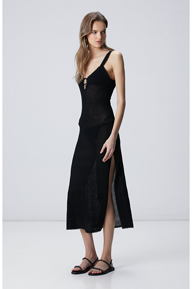 Siyah Triko Elbise - 4