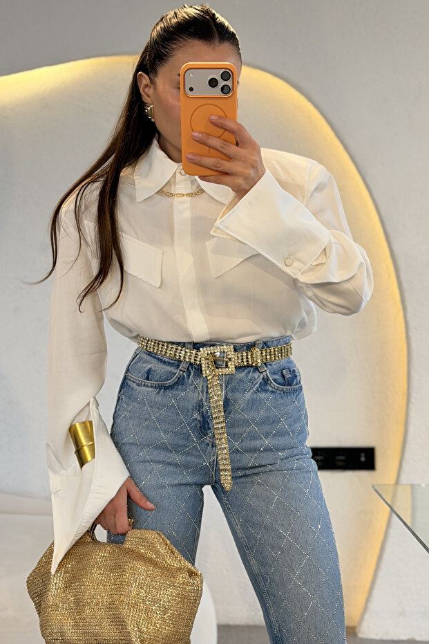 Eldora Beyaz Vatkalı Gömlek - 2