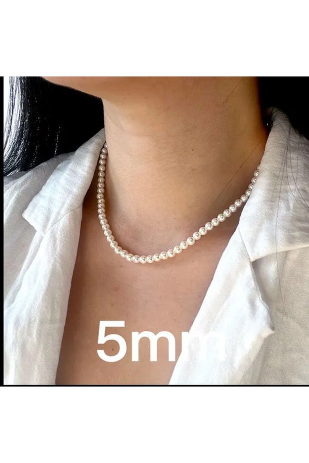 White Color Pearl Women's Necklace - Different Size Options (2mm - 16mm)