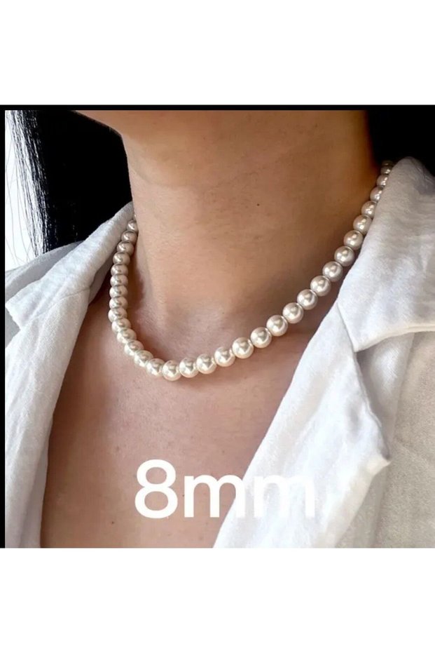 White Color Pearl Women's Necklace - Different Size Options (2mm - 16mm)