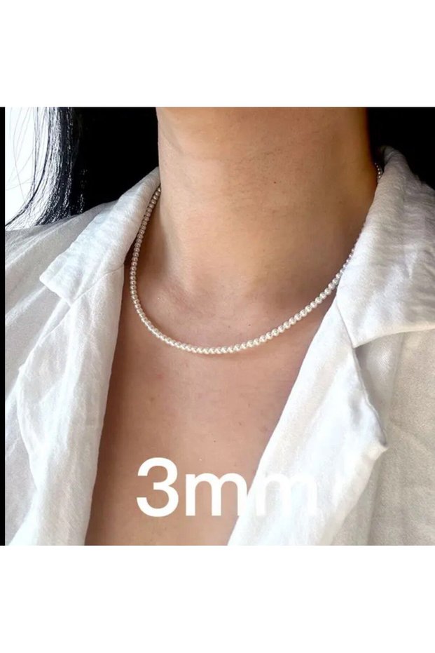 White Color Pearl Women's Necklace - Different Size Options (2mm - 16mm)
