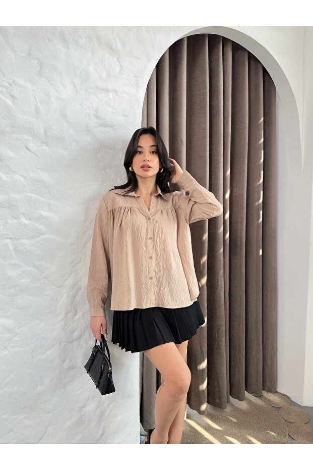 Bej Drape Model Monaca Kadın Gömlek - 2
