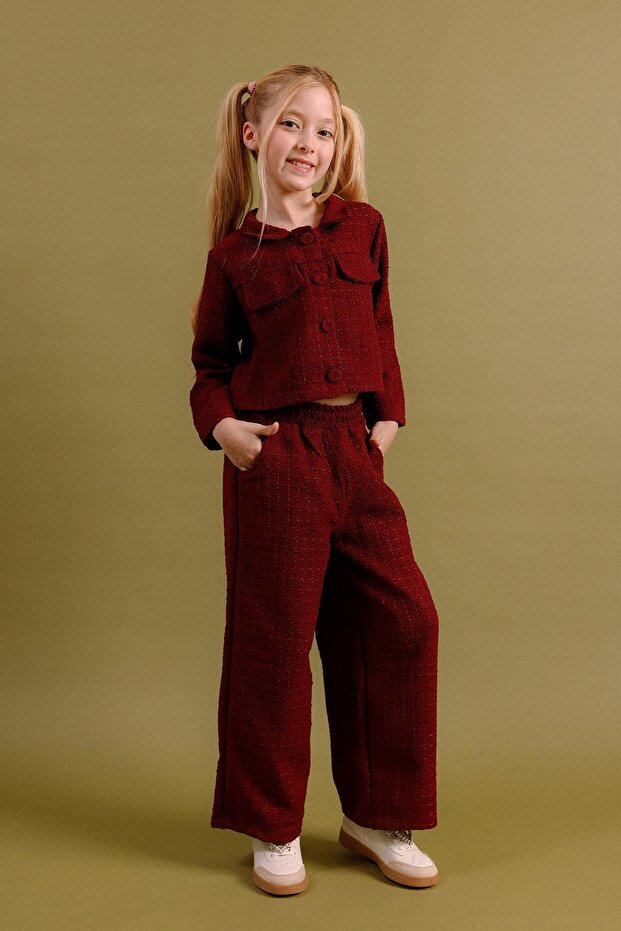 Girl's Buttoned Jacket and Trousers 2-Piece Set – Special Occasion Combination