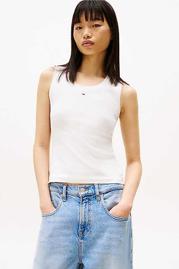 Tjw Essential Ribbed Sleeveless Women's White T-Shirt Dw0Dw20673Ybl