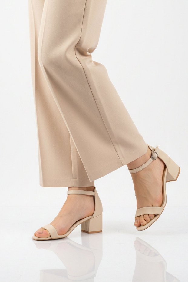 Beige Strappy Lightweight Women's Heeled Evening Dress 325144 Z