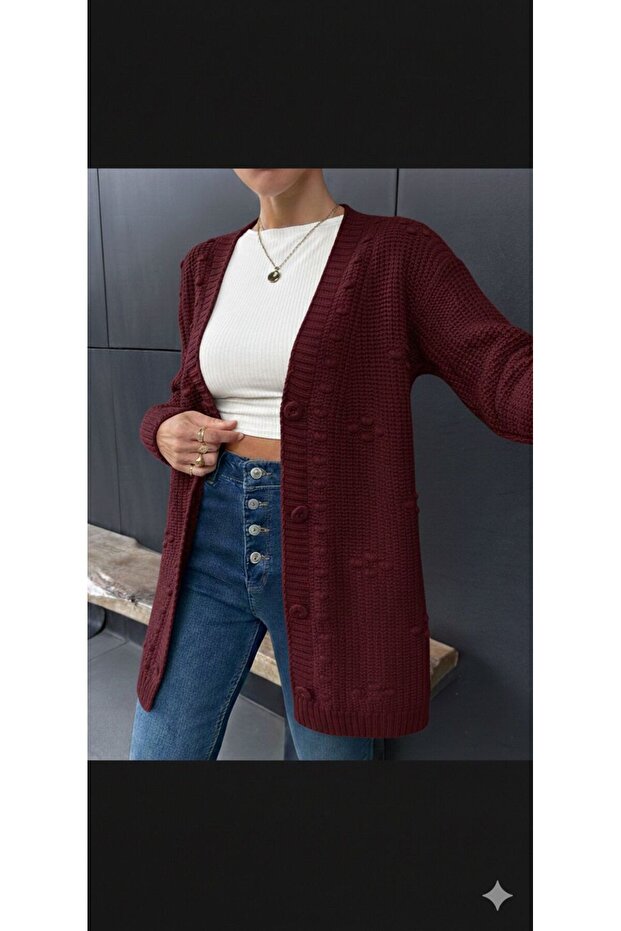 Button Detailed Knitwear Cardigan with Pattern