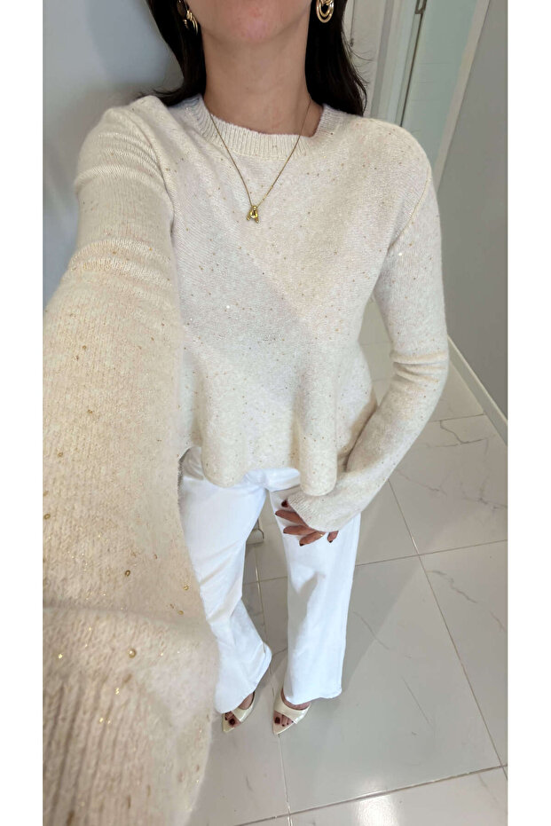 Dlvin Gwensa Krem Pullu Simli Triko - 1