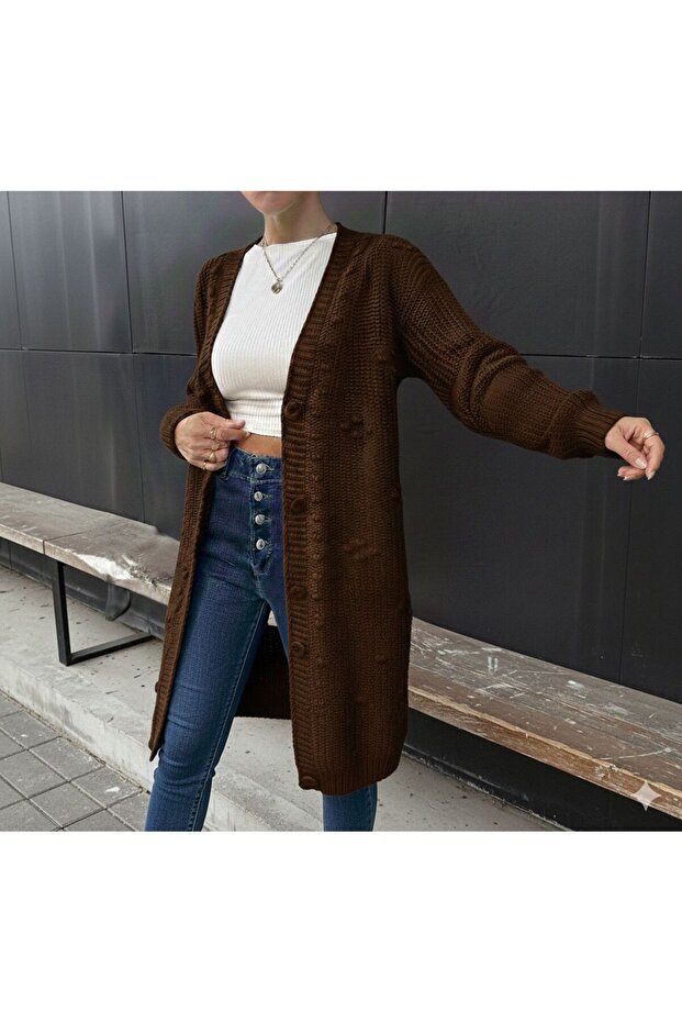 Button Detailed Knitwear Cardigan with Pattern