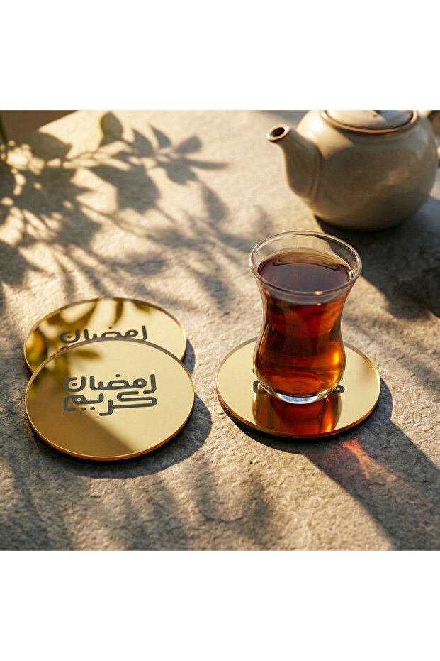Set of 6 Ramadan Kareem Round Kufi Acrylic Coasters - Modern Islamic Table Decoration