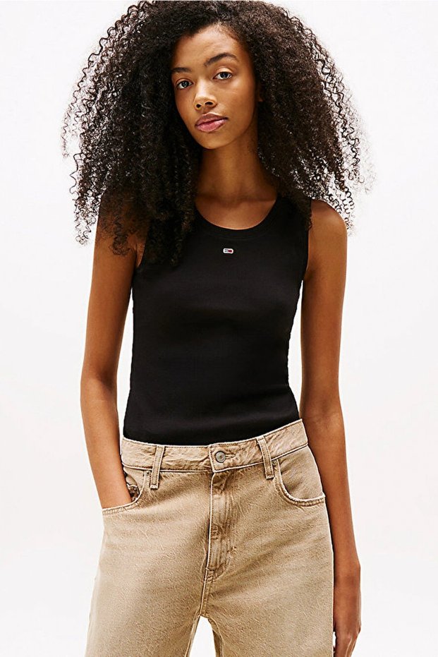Tjw Essential Ribbed Sleeveless Women's Black T-Shirt Dw0Dw20673Bds