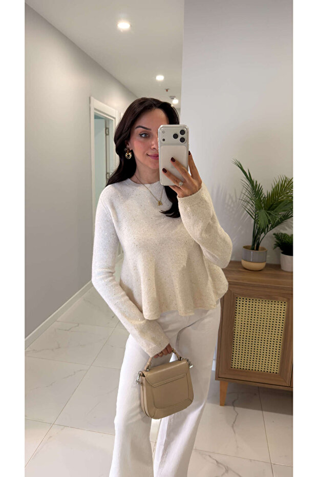 Dlvin Gwensa Krem Pullu Simli Triko - 2