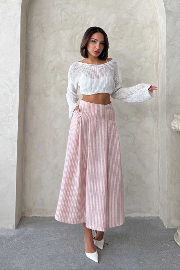 Striped Linen Skirt - Dark Powder | F1918 - Dark Powder