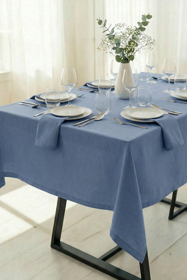 Dertsiz Panama Linen Premium Tablecloth - Water and Stain Repellent Cotton Blend Duck Cloth