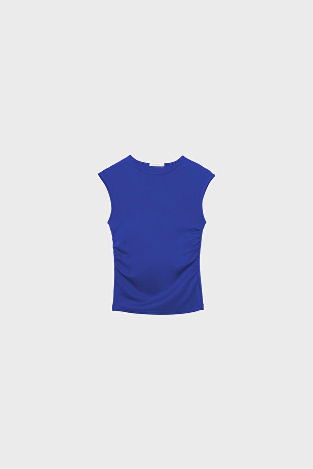 Basic fitted büzgülü t-shirt - 6