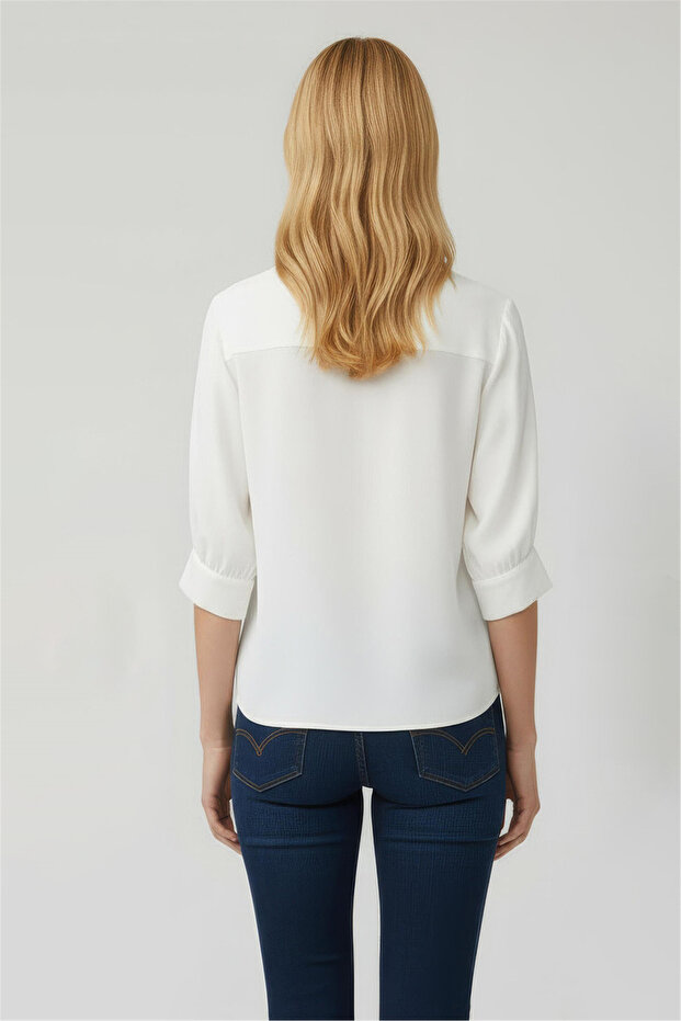 Ekru Gömlek Yaka Bluz - 3