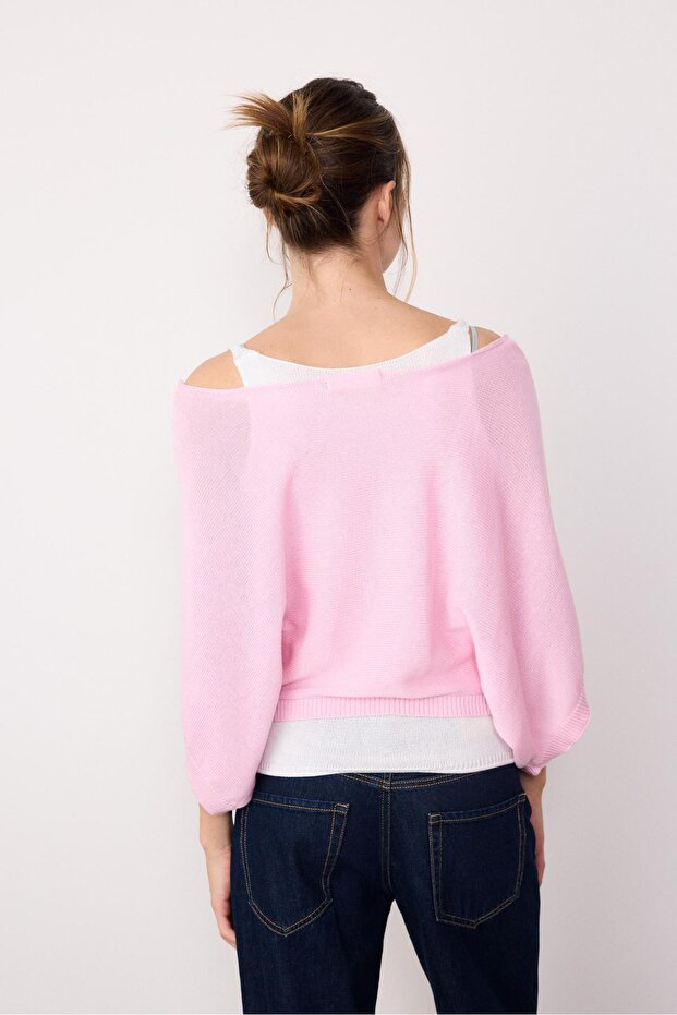 Geniş yaka çift katlı kazak - 5