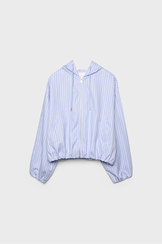 Basic naylon çizgili kapüşonlu ceket - 6