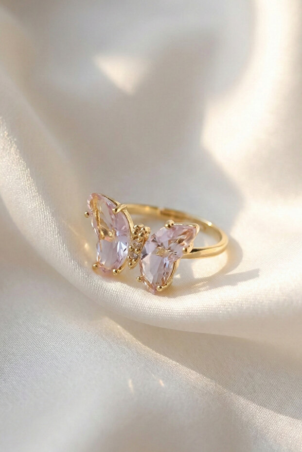 Steel Shiny Butterfly Glossy Gold Color Ring Adjustable