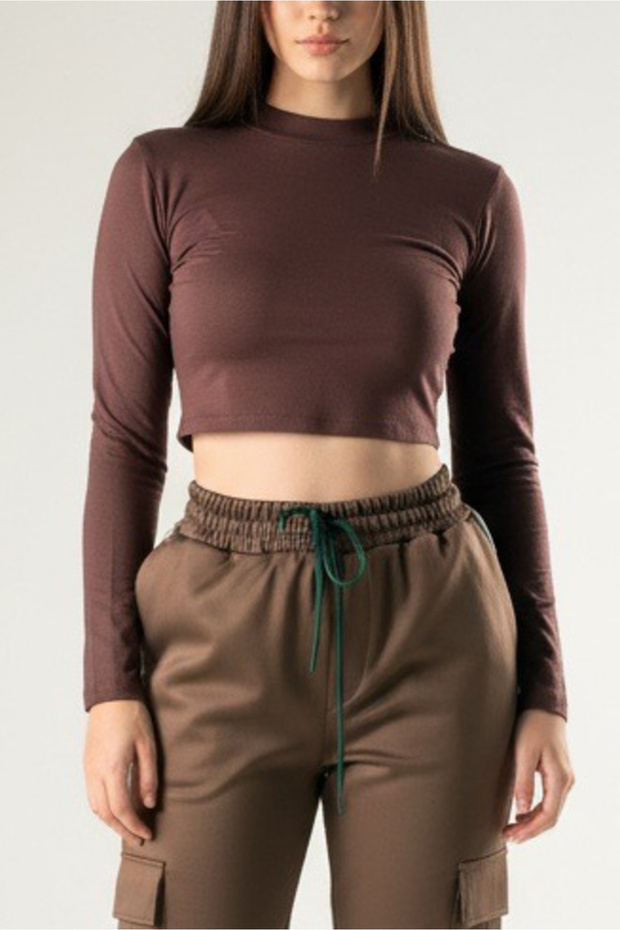 Women's Brown Slim Fit Crop Blouse Coc2796