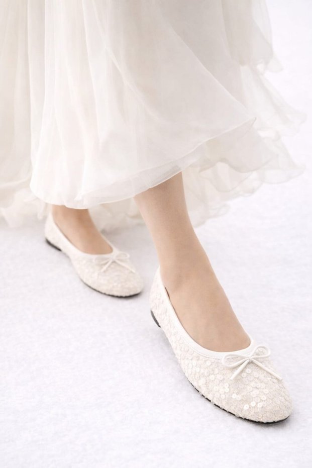 Women's Stylish Everyday Ballet Flats with Glittery Sequins and Buckle Detail