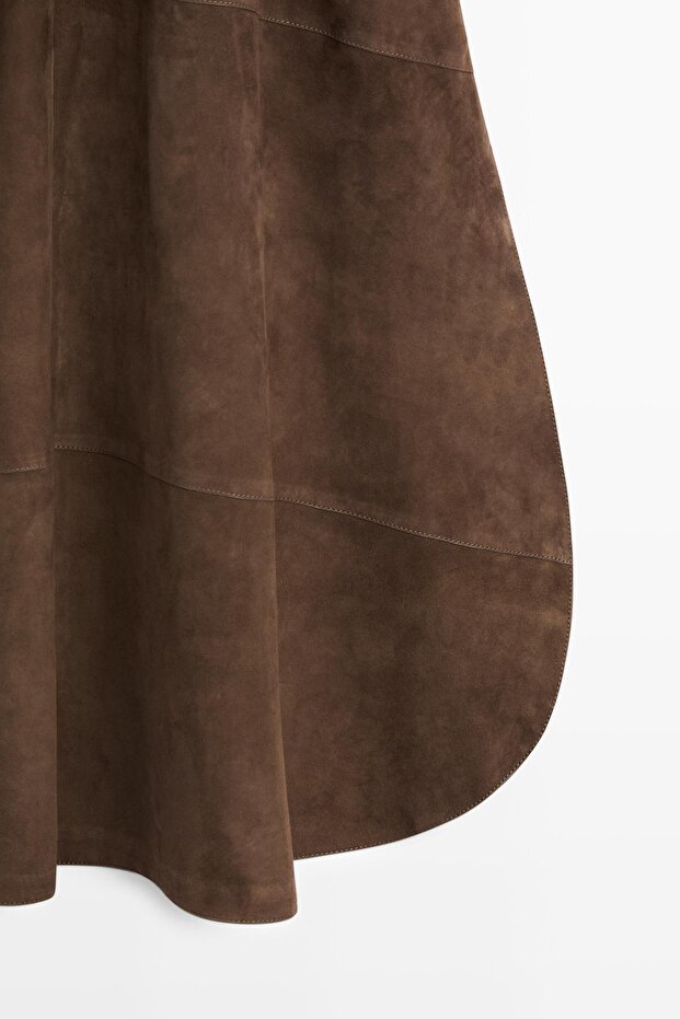 Süet deri midi etek - 7