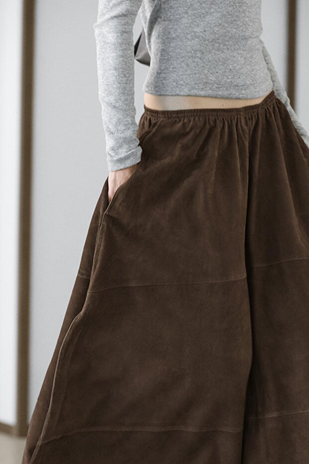 Süet deri midi etek - 3