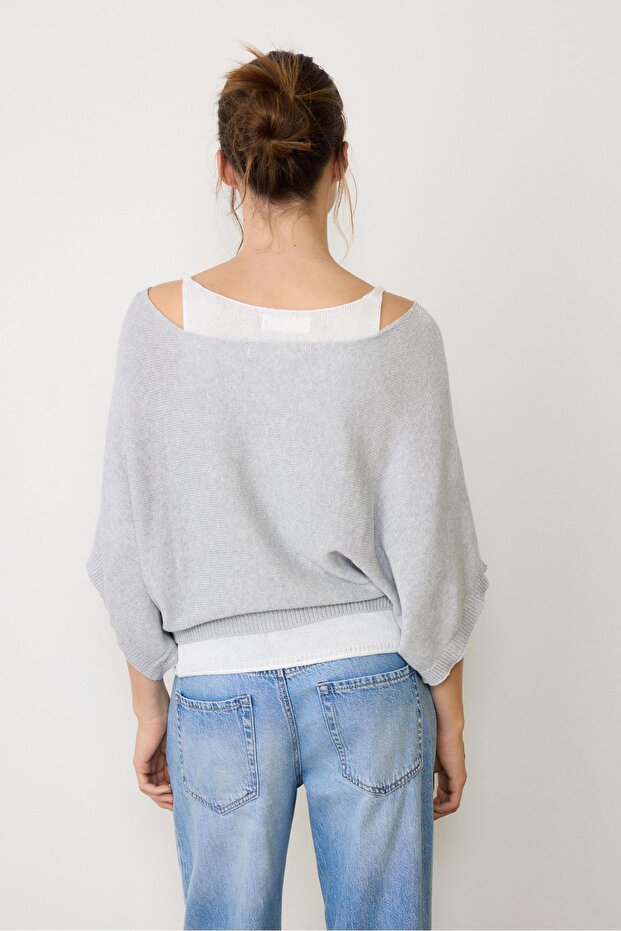 Geniş yaka çift katlı kazak - 5