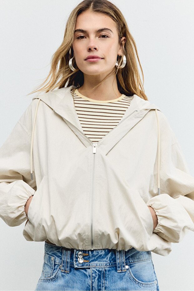 Basic naylon kapüşonlu ceket - 4