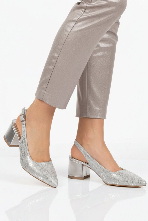 Silver Glitter Heeled Women's Evening Dress Shoes 417688 Z