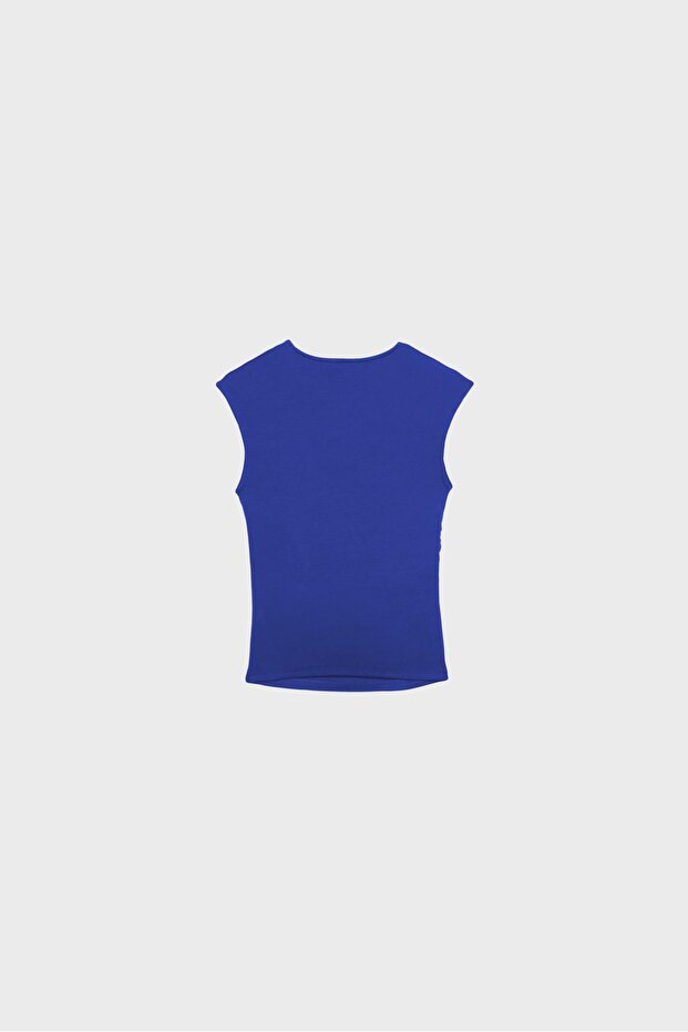 Basic fitted büzgülü t-shirt - 7