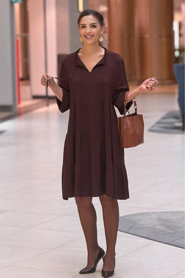 Brown Color Ribbed Dress