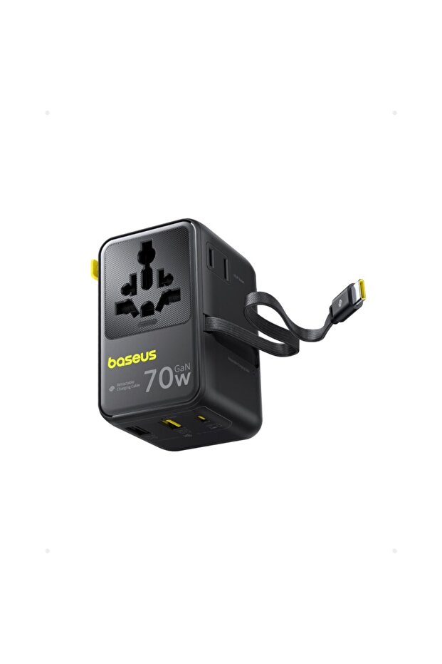 Enercore CG11 محول سفر عالمي فائق السرعة مع كابل قابل للسحب 2AC+2U+2C 70W أسود