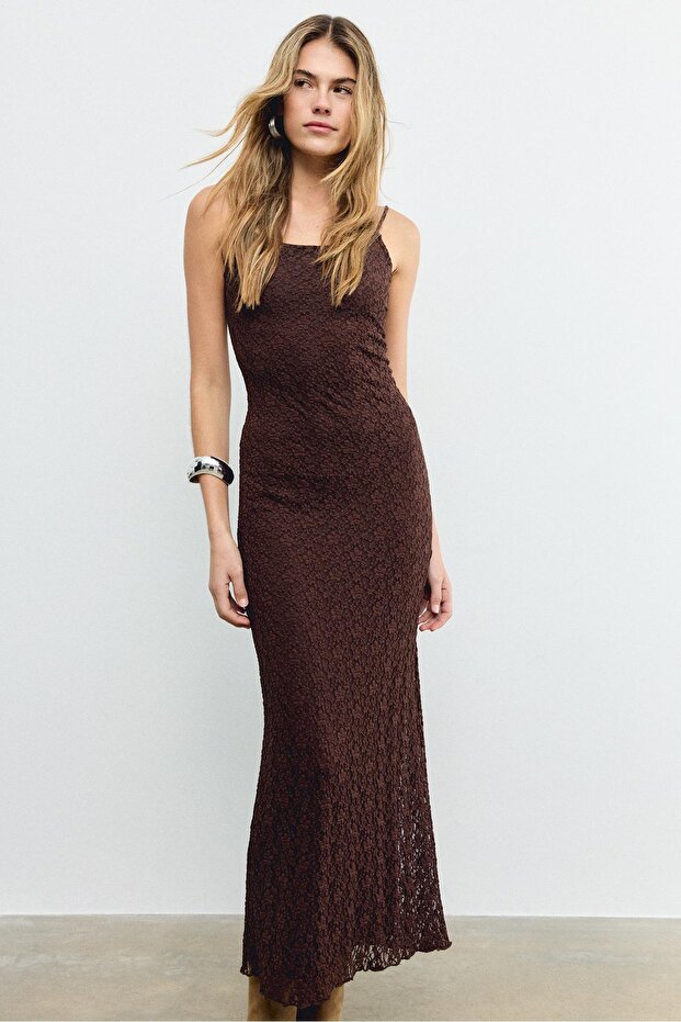 Askılı blonda midi elbise - 3