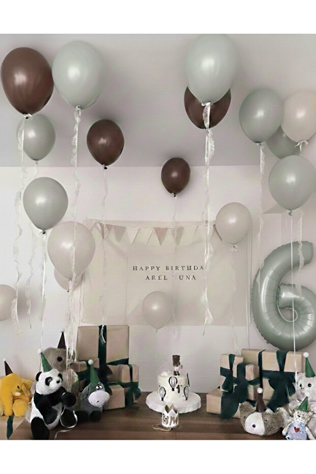 Beige Brown Light Mint Balloon and Number Balloon Set 21 Pieces