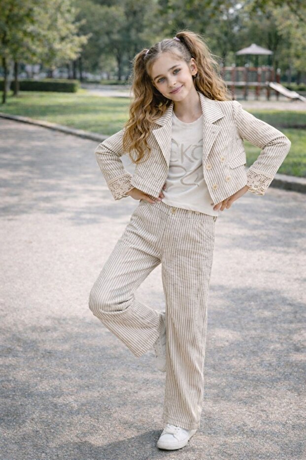Girls' Jacket Badi̇ Pants 3-Piece Set 26Ynk313013133151302