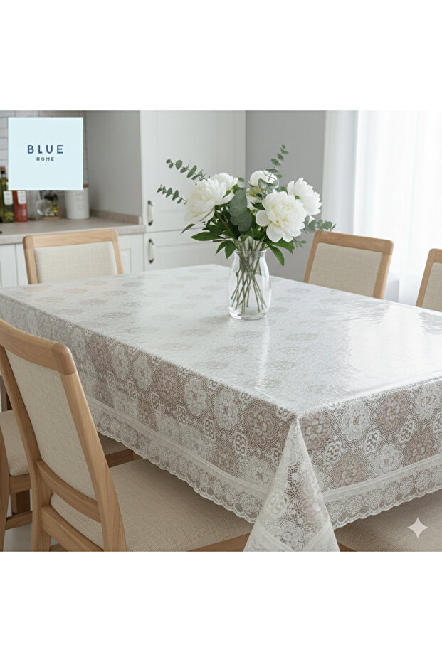 🆕 Lace-Looking Easy-To-Clean Liquid-Proof Hole-Free Pvc Tablecloth - 120 X 150 Cream