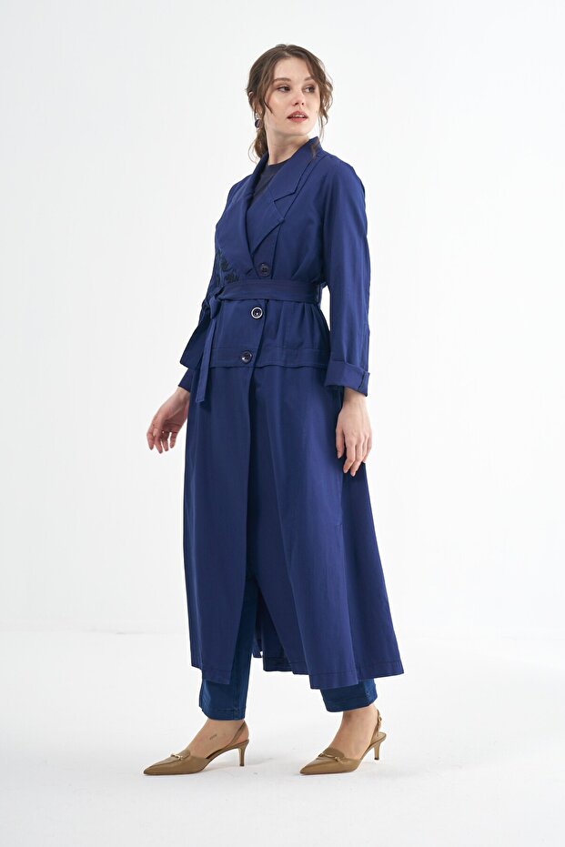 Nakış Detaylı Kot Pardesü - 2