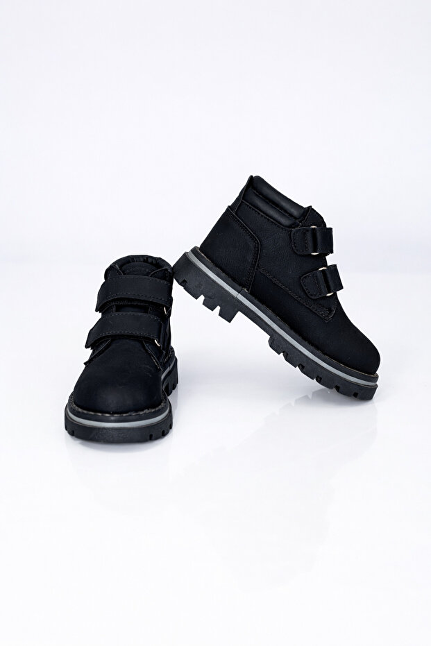 Children's Unisex Black Black Thick Thermo Sole Warm Lined Double Velcro Boots