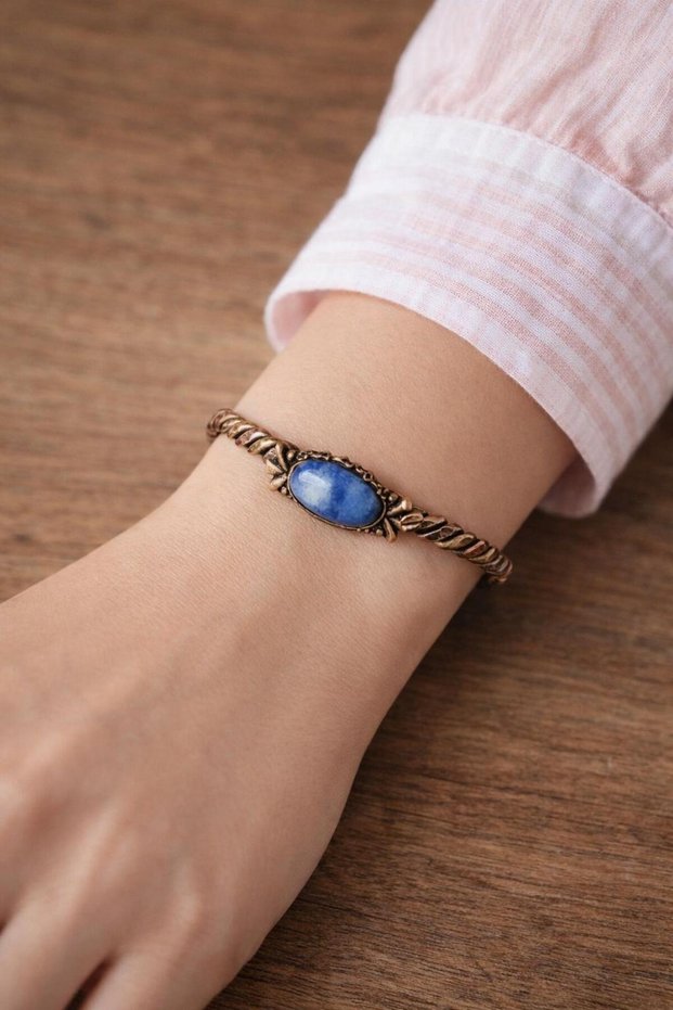 Sodalite Natural Stone Copper Bracelet for Capricorn, Virgo and Aquarius Zodiac Signs