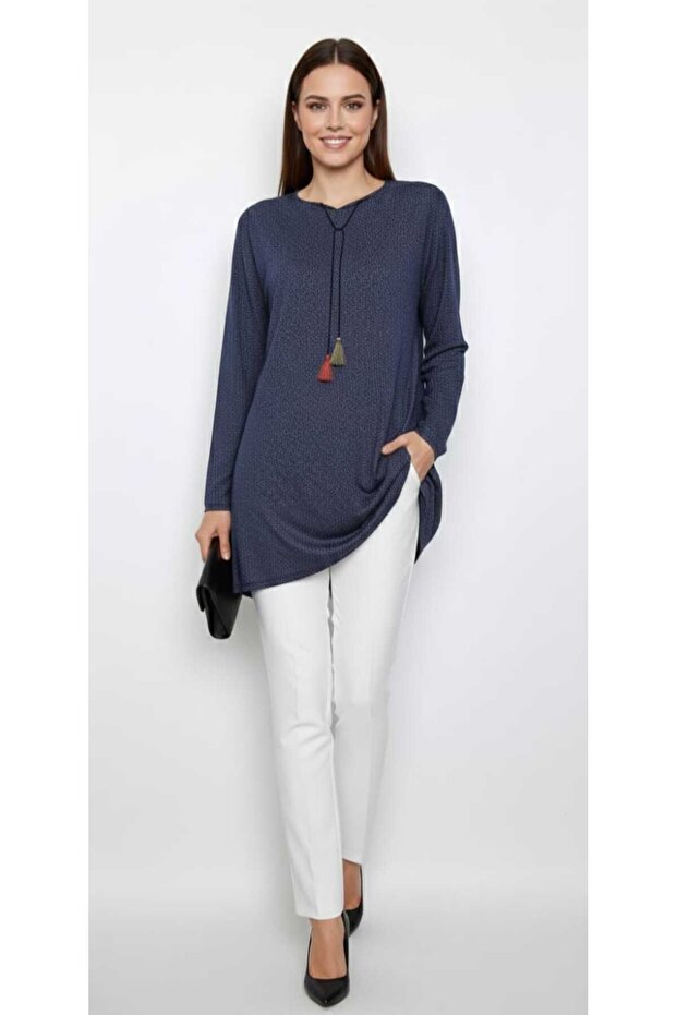 Tunic Glittery Knitwear Long Length with String Detail and Elastic Sleeves, Hijab Friendly Mother's Tunic
