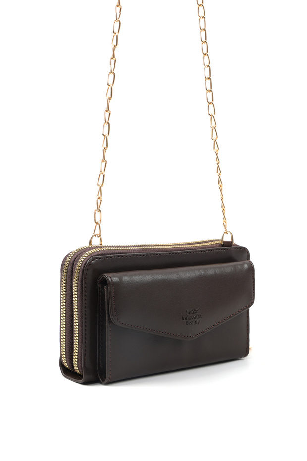 Brown Color Shk271 Faux Leather Envelope Model 5 Compartments, Chain, Phone Holder and Shoulder Bag