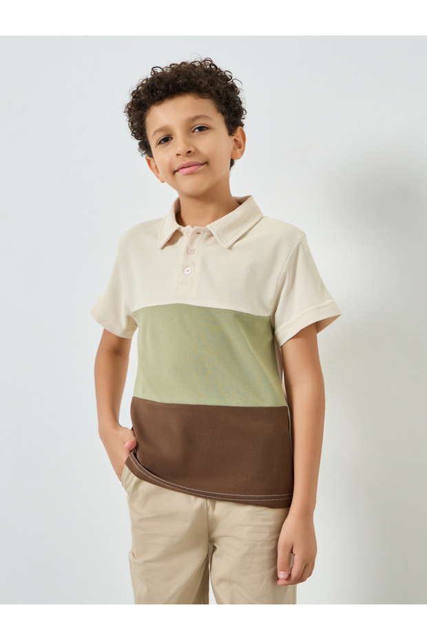 Boys Color Block Short Sleeve Polo