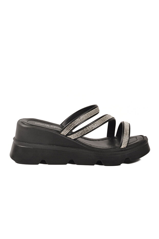 Black Women's Stone Heeled Slippers Pc-7530 Z