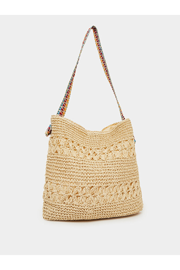 Beige Woven Straw Beach Shoulder Bag